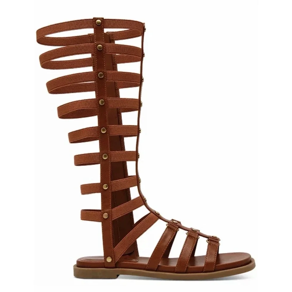 Wild‎ Pair Size-6.5M Romikaa Knee High Gladiator Sandals Brown Faux Leather
